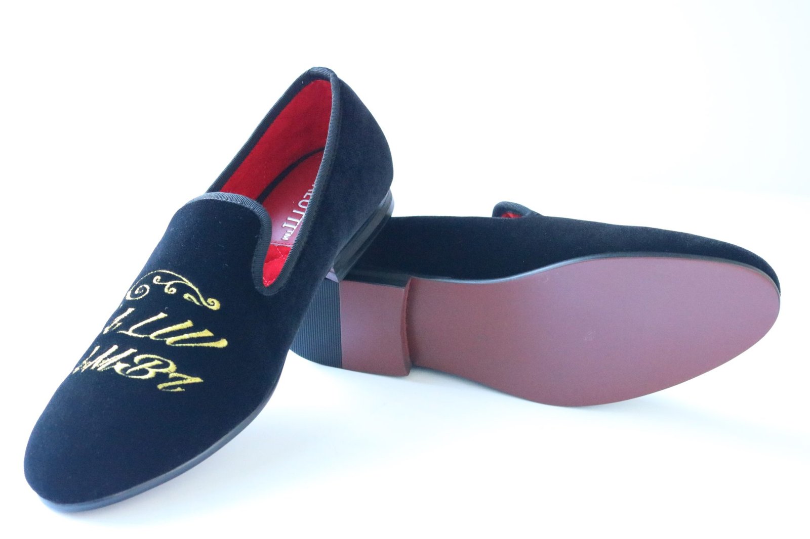 Black Velvet Embroidered Loafers - Image 2