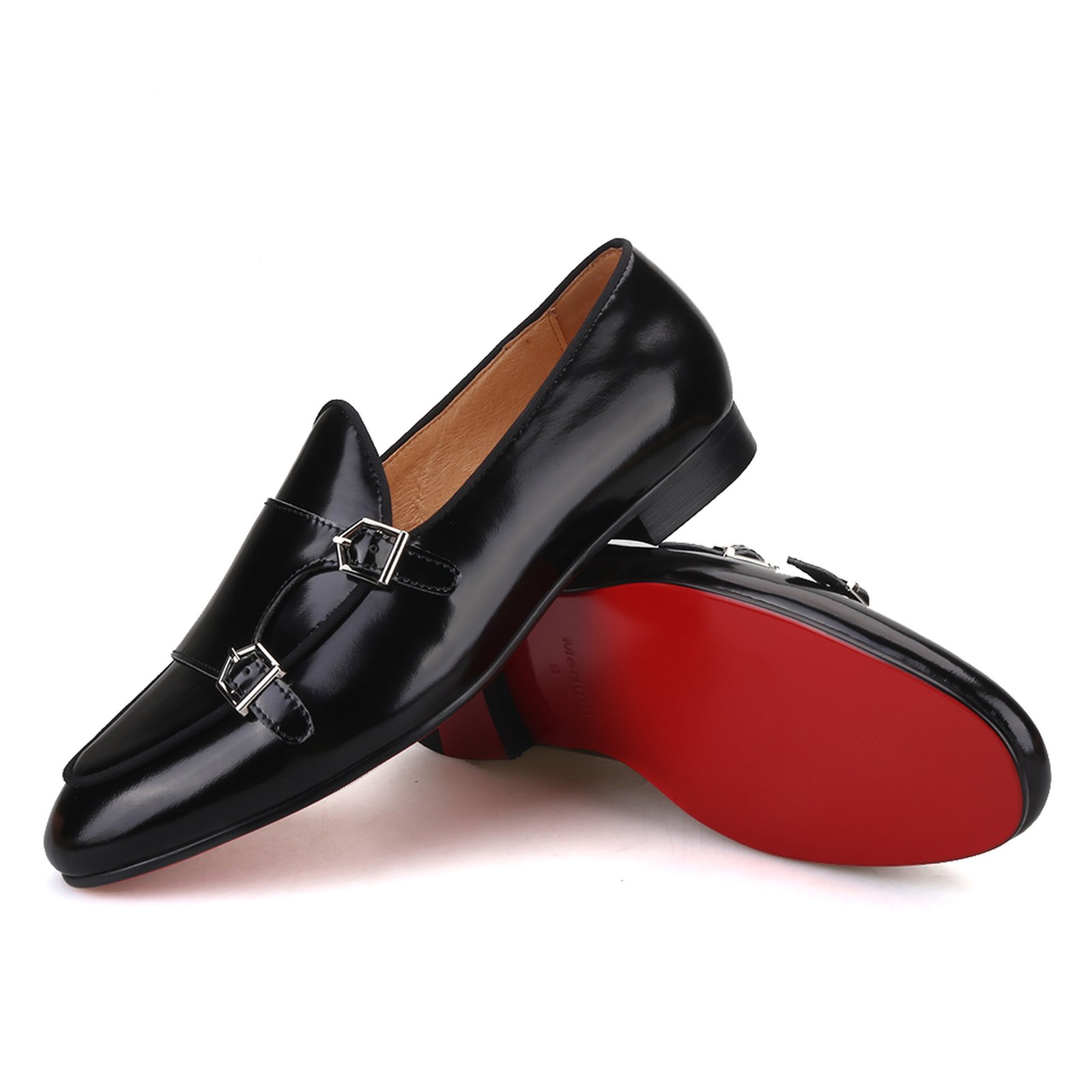 Black Leather Double-Monk Loafers - Image 2