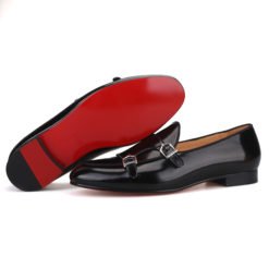 Black Leather Double-Monk Loafers
