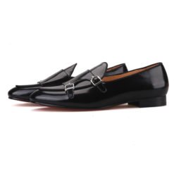 Black Leather Double-Monk Loafers