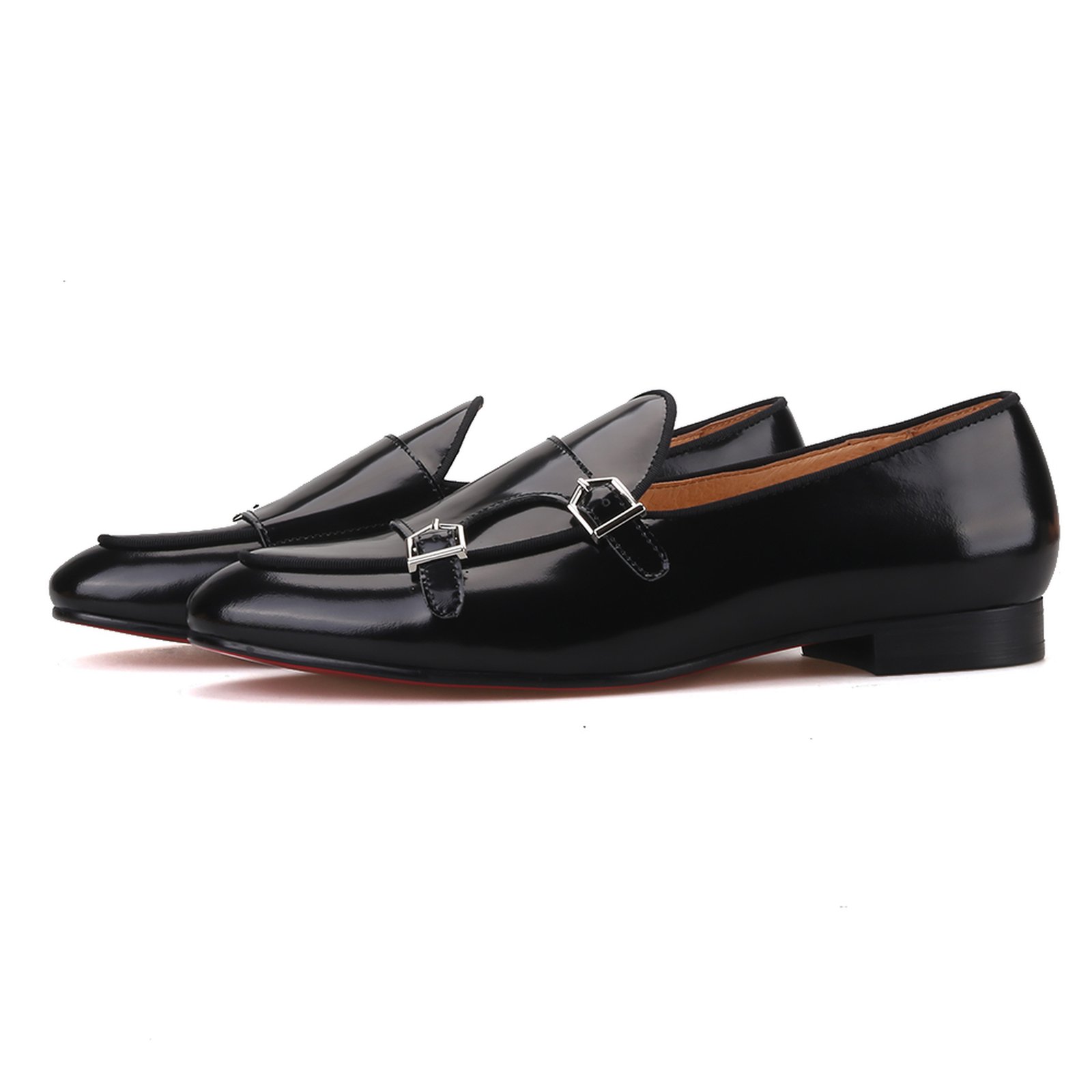 Black Leather Double-Monk Loafers