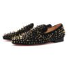 Black Loafer Gold Rhinestones Rivets Flat