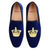 Blue Velvet Loafer Gold Crown Flat