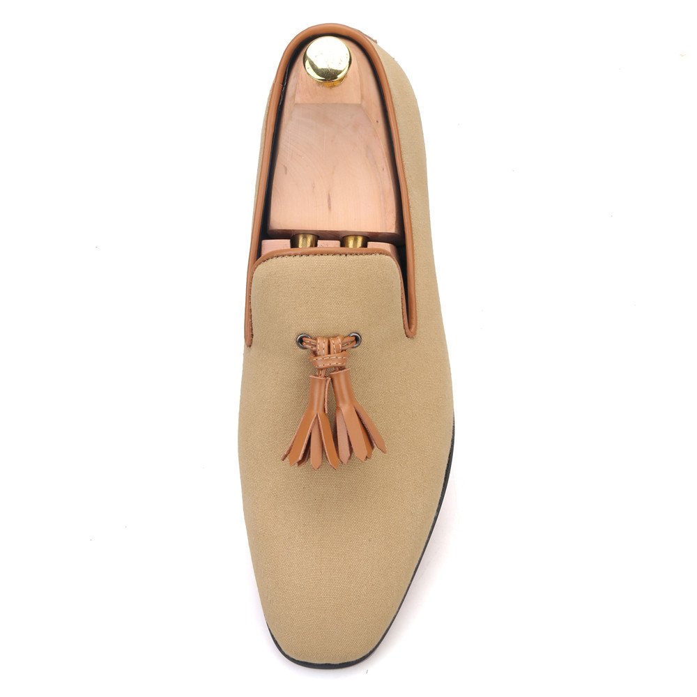 Brown Pompon Khaki Casual Loafers