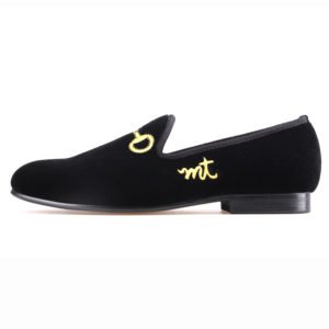 Merlutti Black Velvet King Crown Smoking Shoes – Men’s Loafers, Medium Width