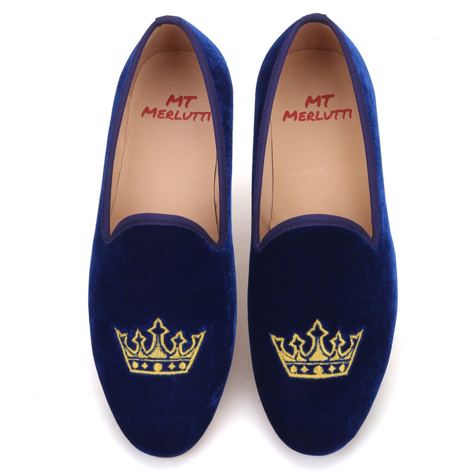 Blue Leather Flat Jeweled Loafer