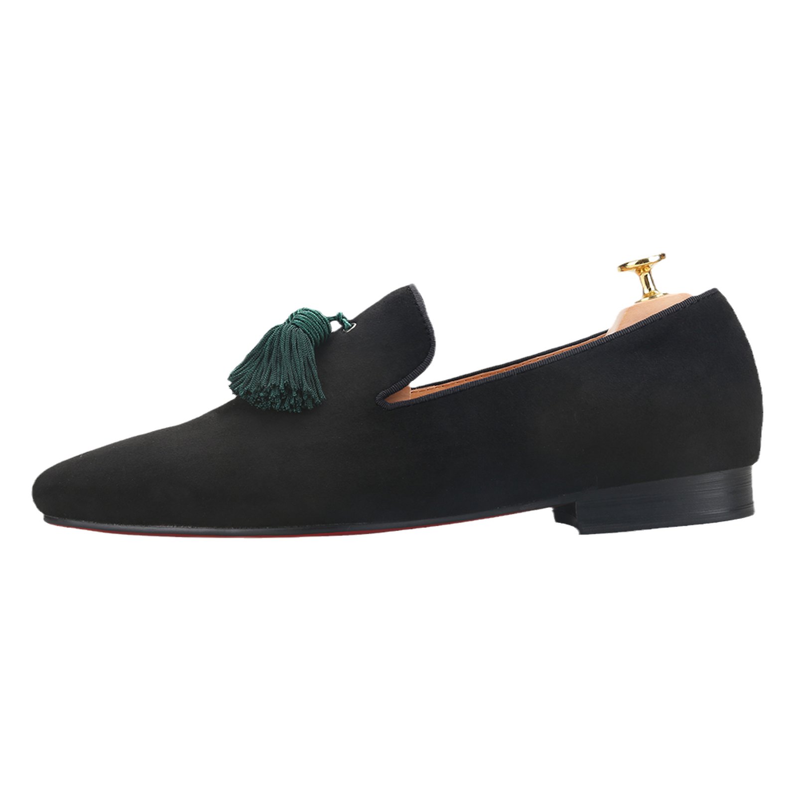 Black Suede Green Tassel Smoking Loafer