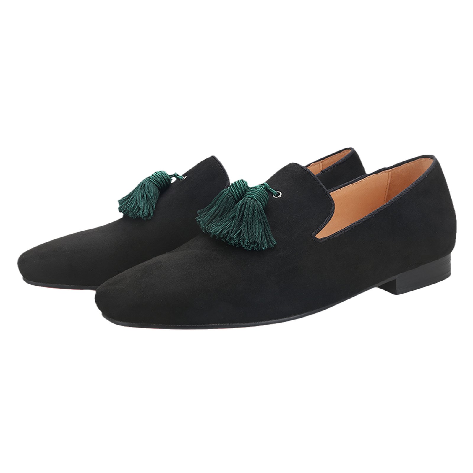 Black Suede Green Tassel Smoking Loafer - Image 4