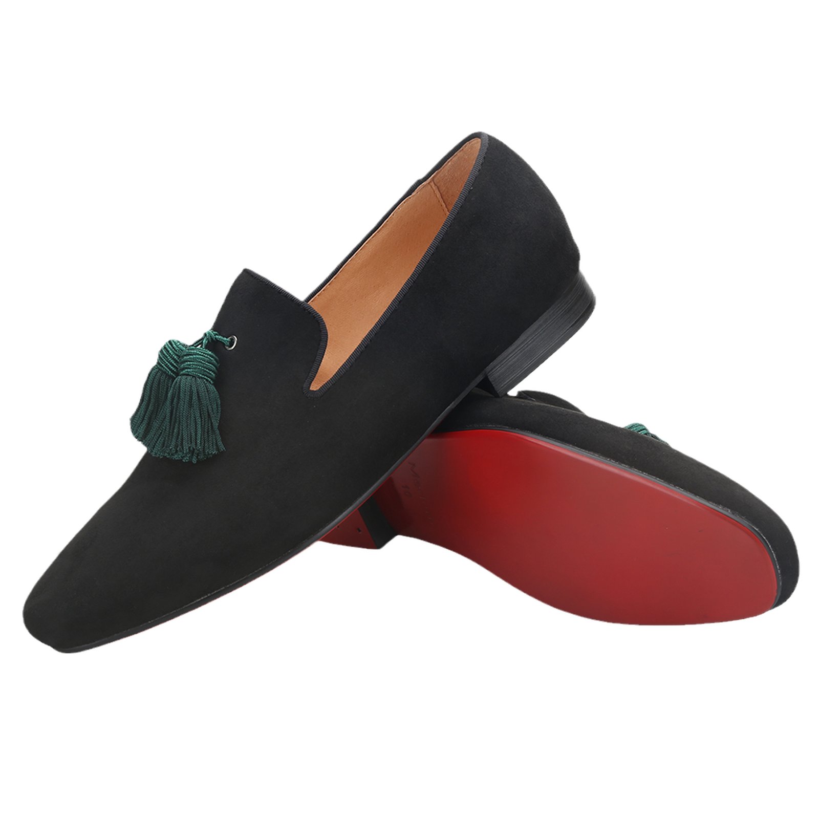 Black Suede Green Tassel Smoking Loafer - Image 3
