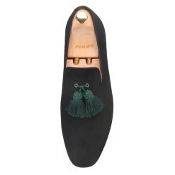 Black Suede Green Tassel Smoking Loafer