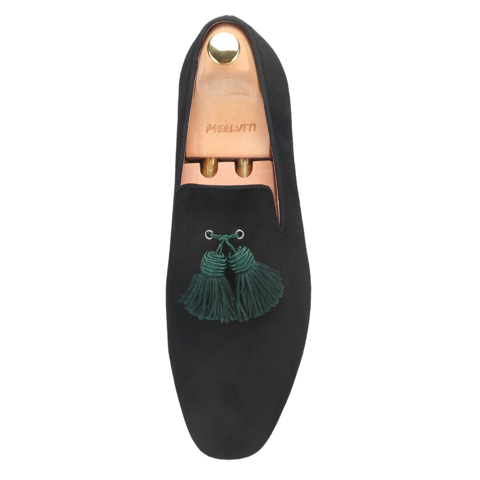 Black Suede Green Tassel Smoking Loafer