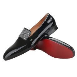 Black Patent Loafers Handmade Silver Rhinestones