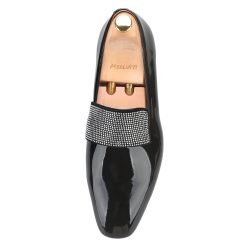 Black Patent Loafers Handmade Silver Rhinestones