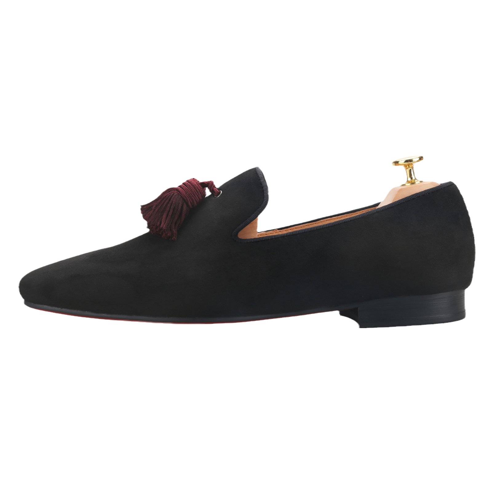 Black Suede Big Red Wine Tassel Smoking Loafer
