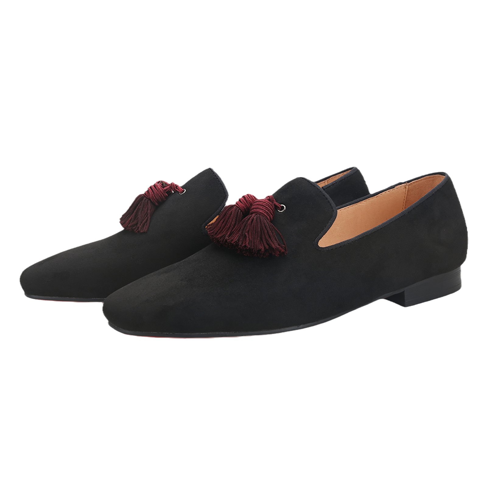 Black Suede Big Red Wine Tassel Smoking Loafer - Image 2