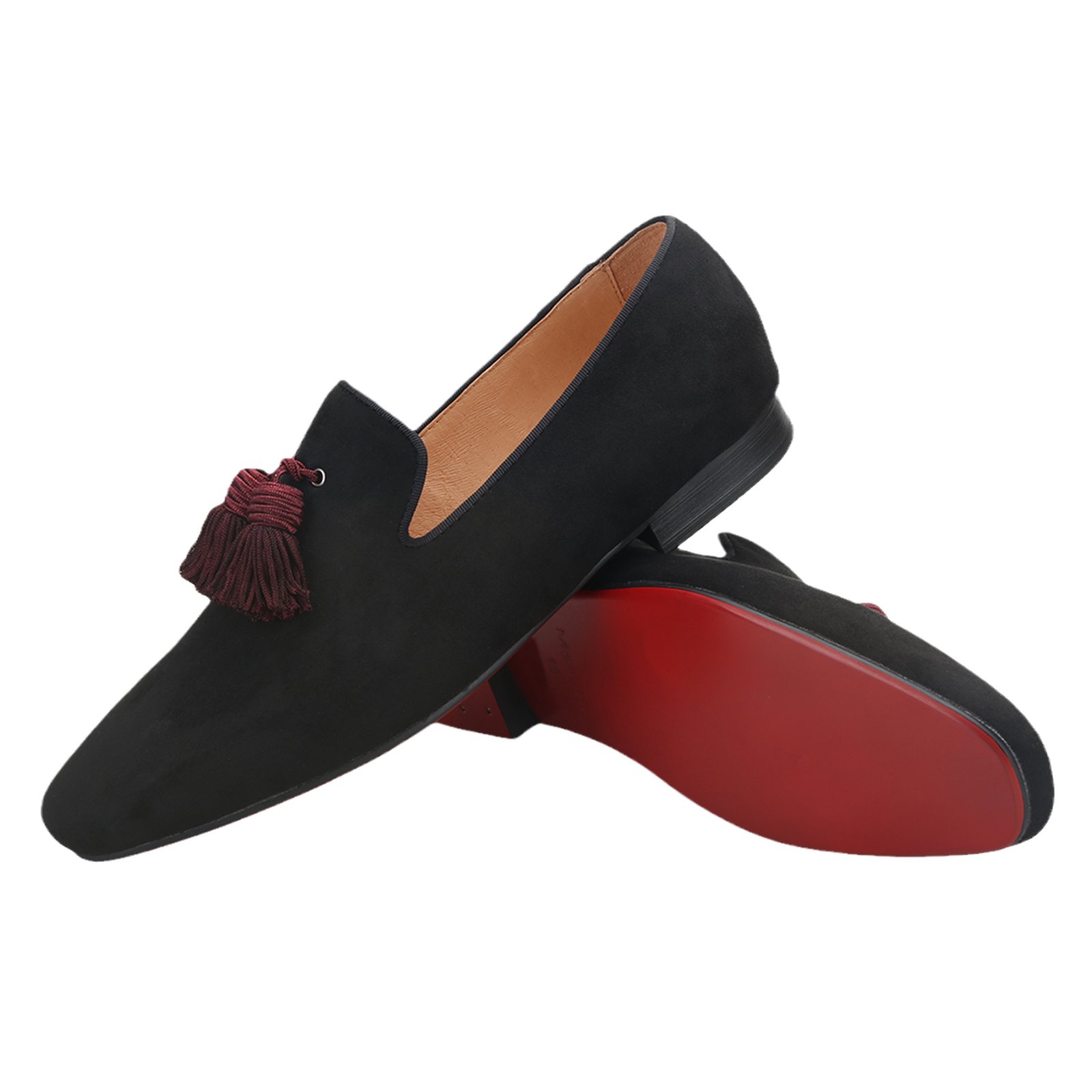 Black Suede Big Red Wine Tassel Smoking Loafer - Image 3