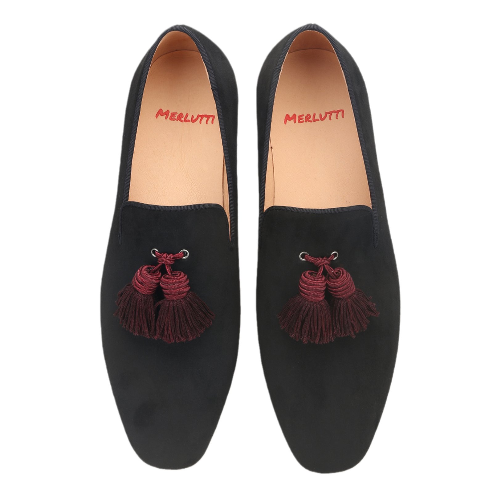 Black Suede Big Red Wine Tassel Smoking Loafer - Image 4