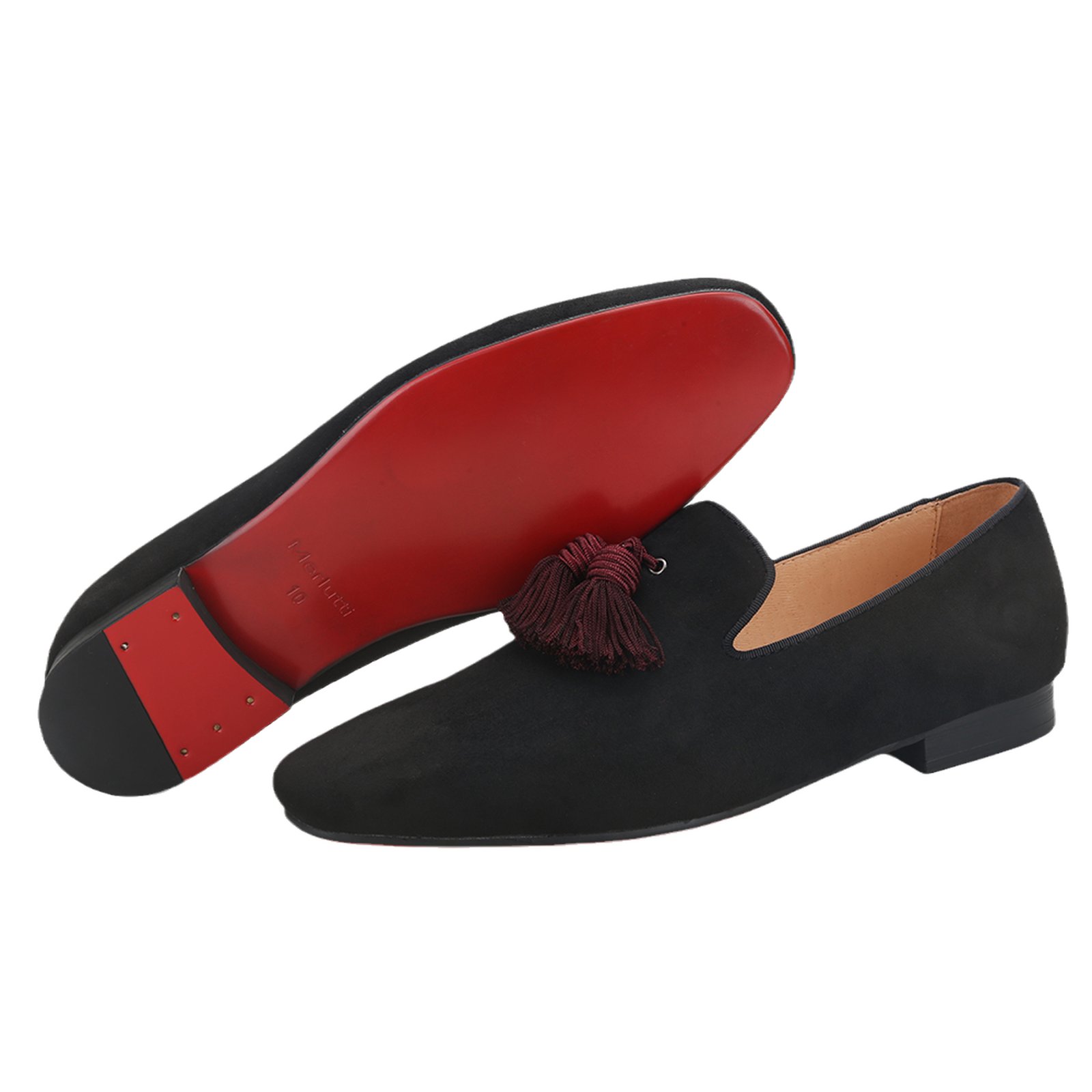 Black Suede Big Red Wine Tassel Smoking Loafer - Image 6