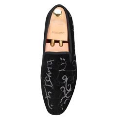 Black Velvet Sequins Handmade Loafer