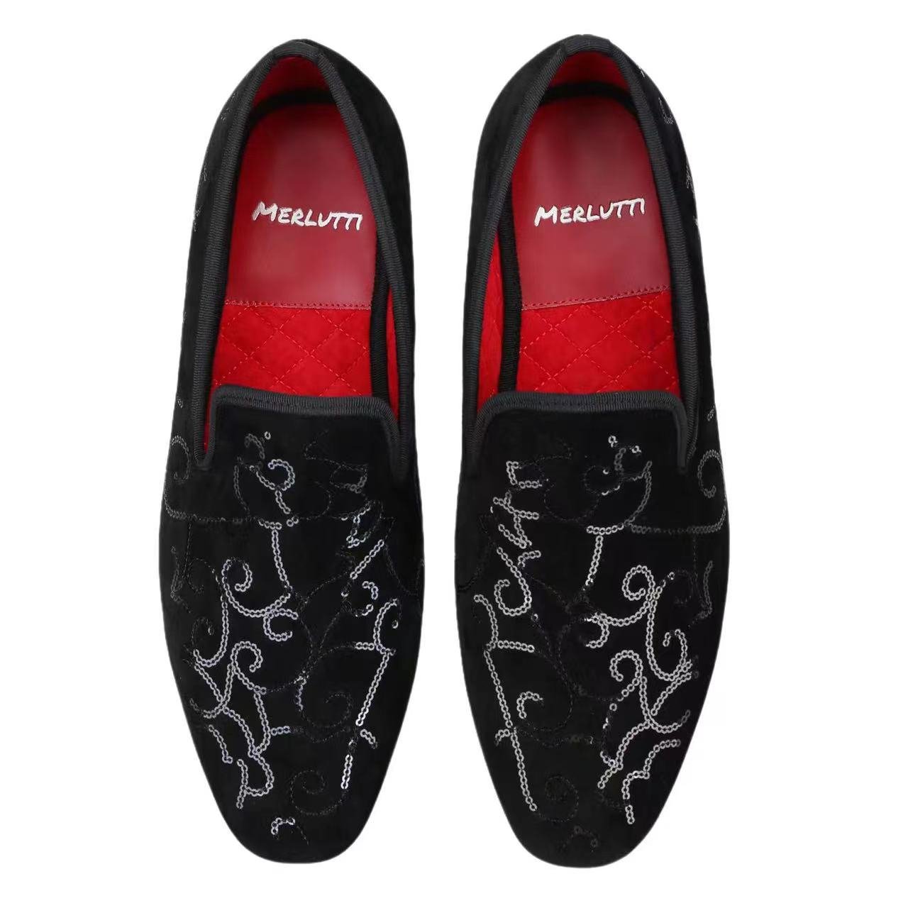 Black Velvet Sequins Handmade Loafer