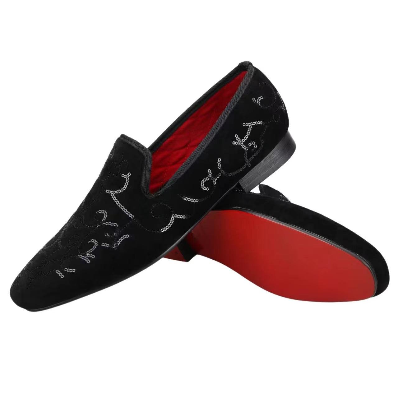 Black Velvet Sequins Handmade Loafer