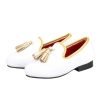 Kids White Velvet Gold Tassel Children Shoes