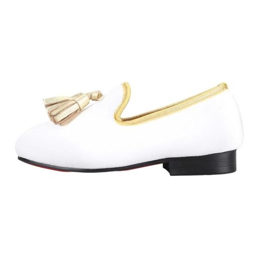 Kids White Velvet Gold Tassel Children Shoes - Merlutti