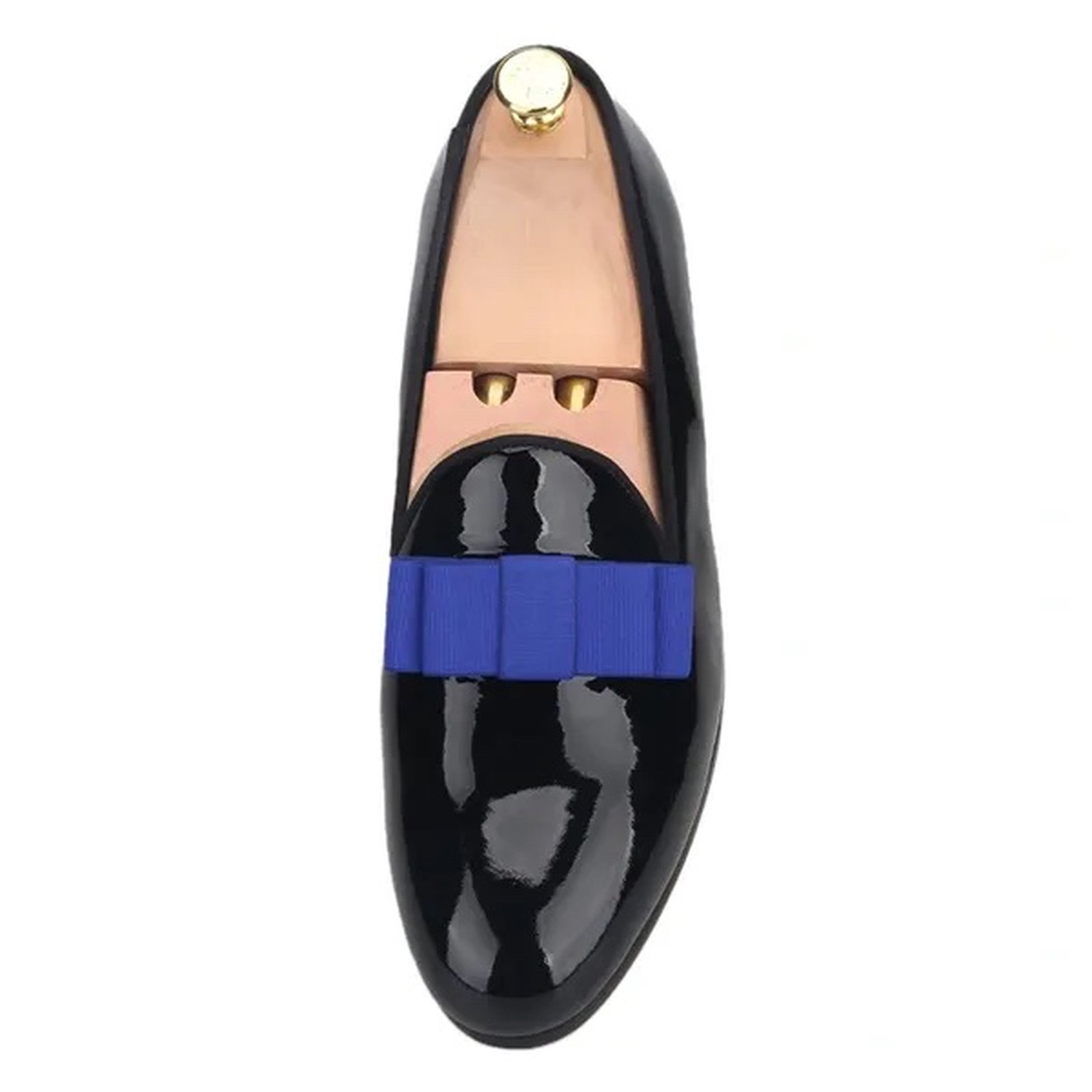 Black Patent Leather Blue Bowtie