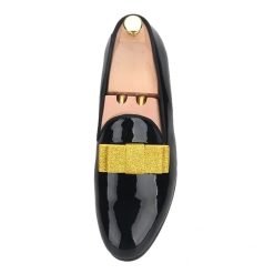 Black Patent Leather Gold Bowtie