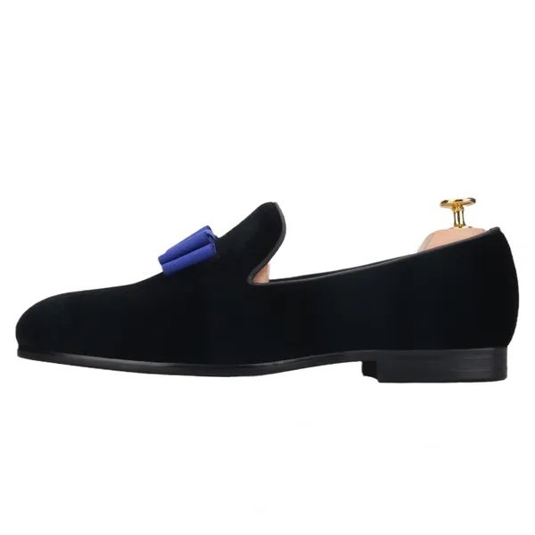 Black Velvet Blue Bowtie Formal Loafer