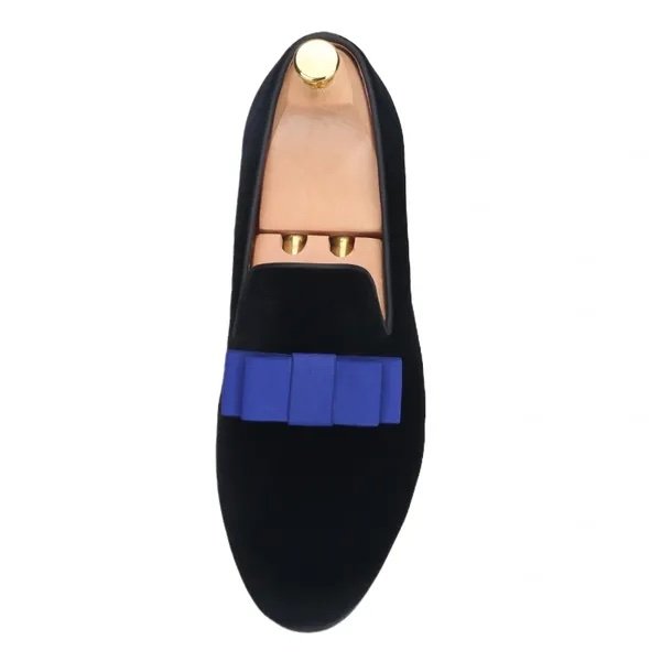 Black Velvet Blue Bowtie Formal Loafer