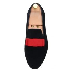 Black Velvet Red Bowtie Formal Loafer