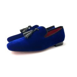 Royal Blue Velvet Black Tassel Wedding Flat