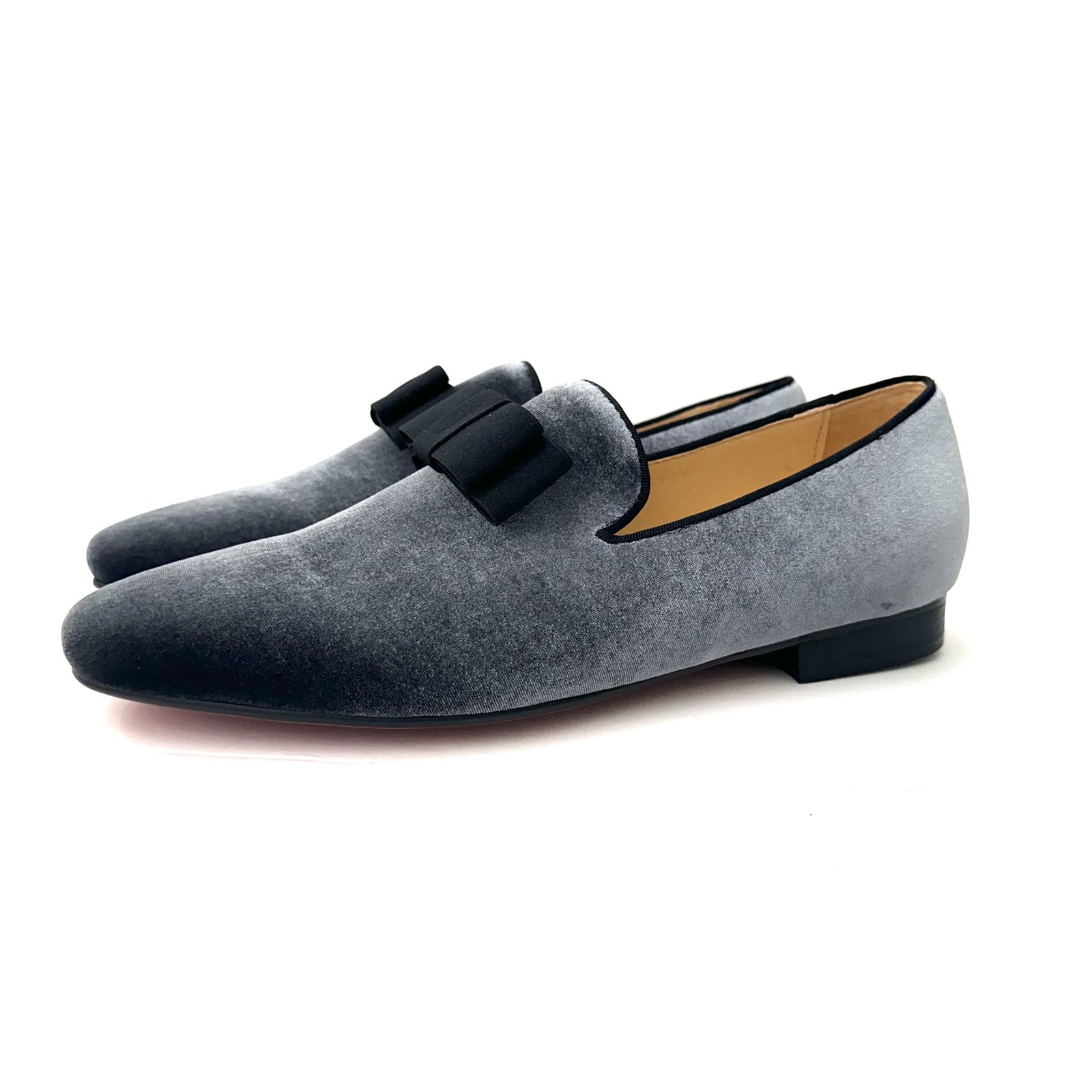 Gray Velvet Black Bowtie Formal Loafer