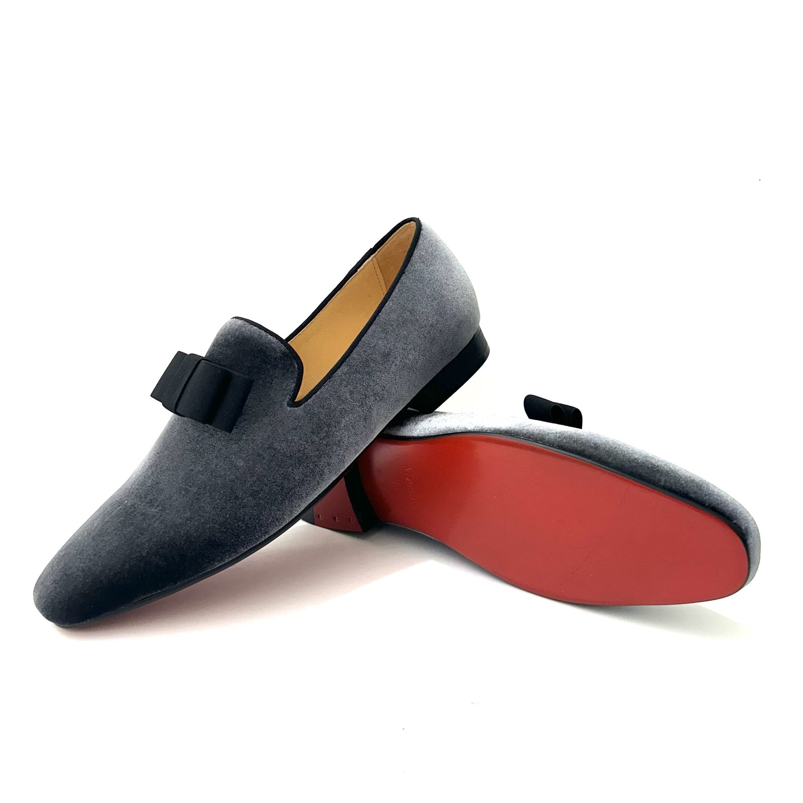 Gray Velvet Black Bowtie Formal Loafer