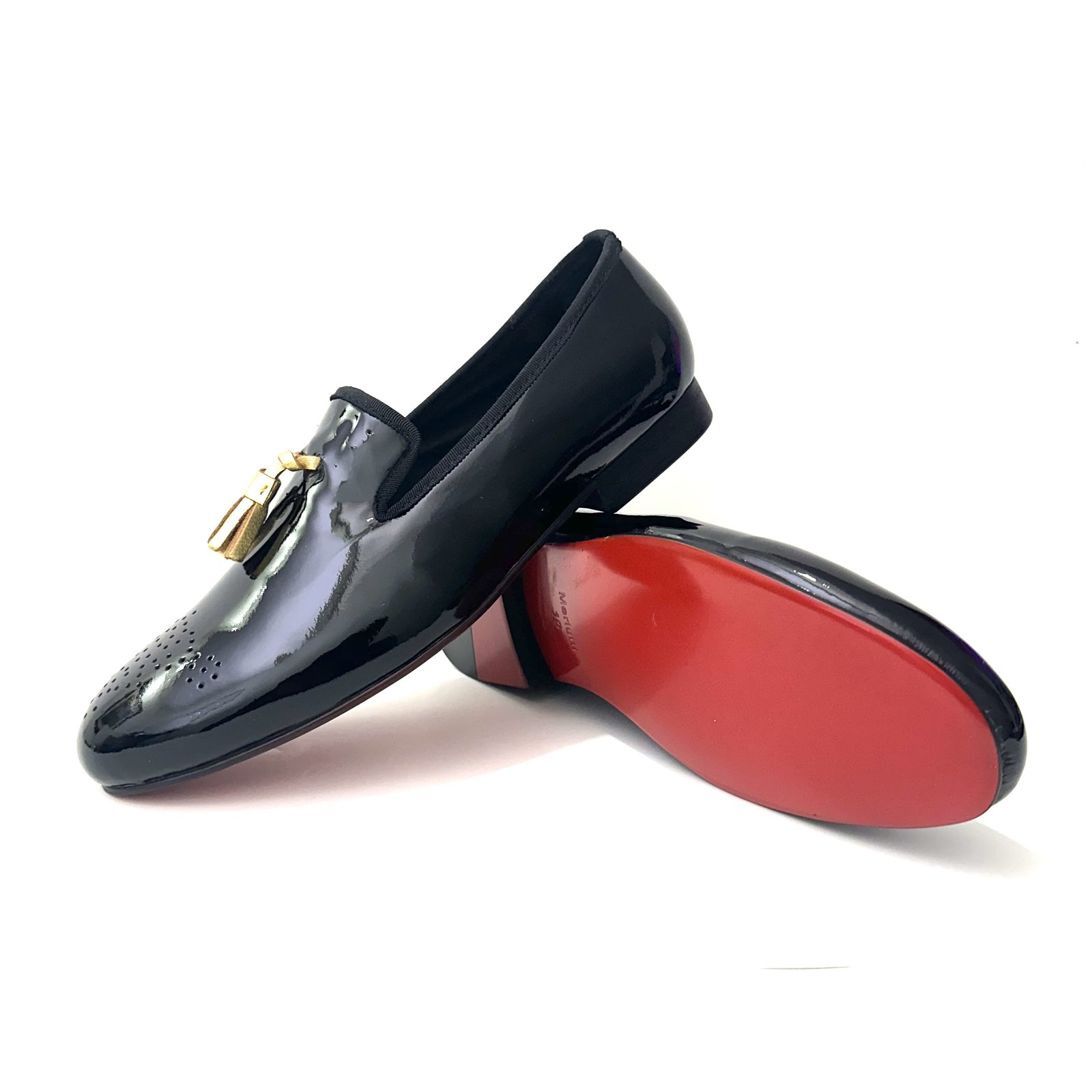 Black Patent Leather Gold Tassel Flat - Image 2