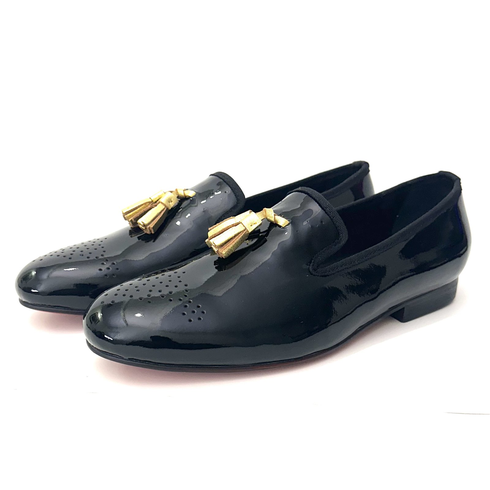 Black Patent Leather Gold Tassel Flat - Image 4