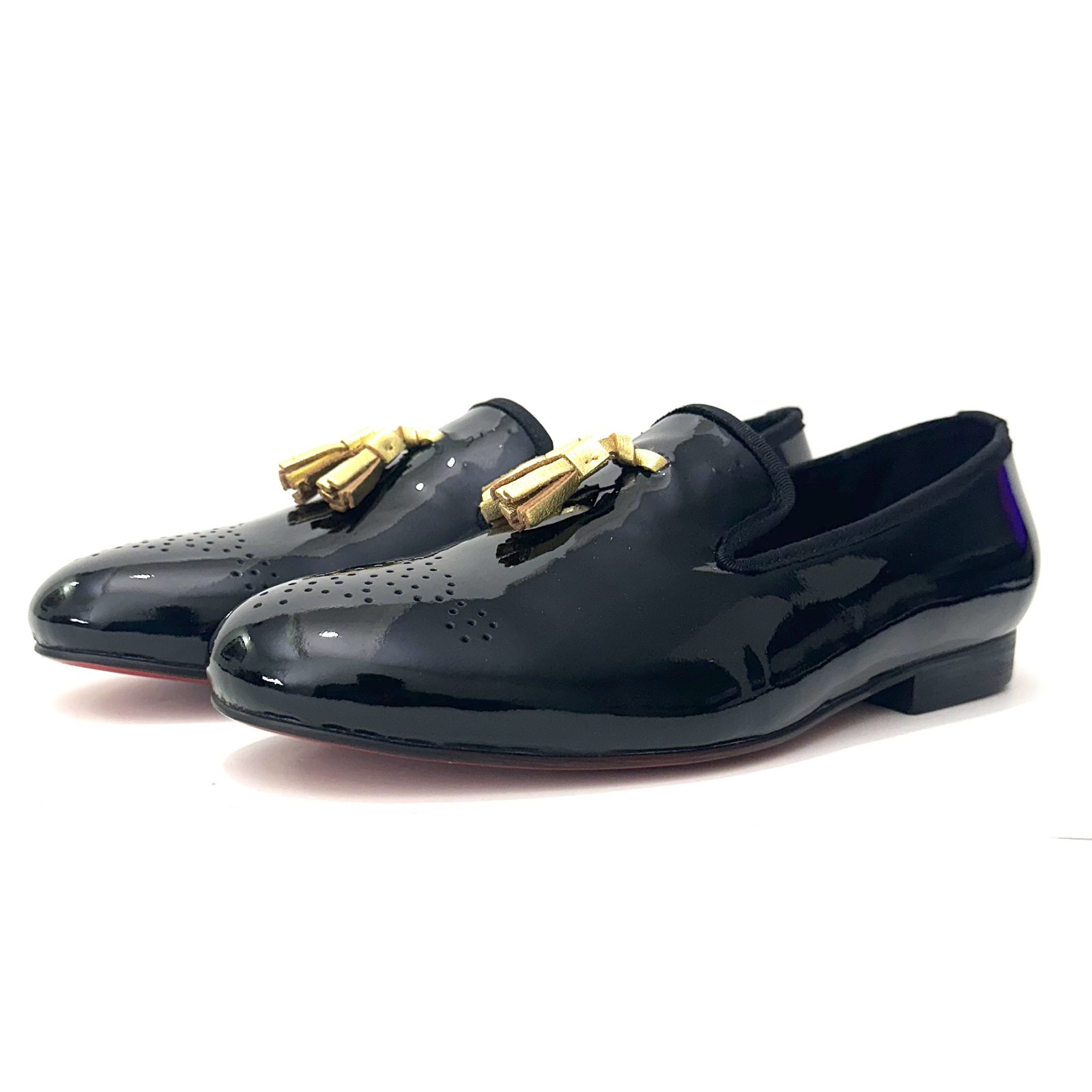 Black Patent Leather Gold Tassel Flat - Image 5