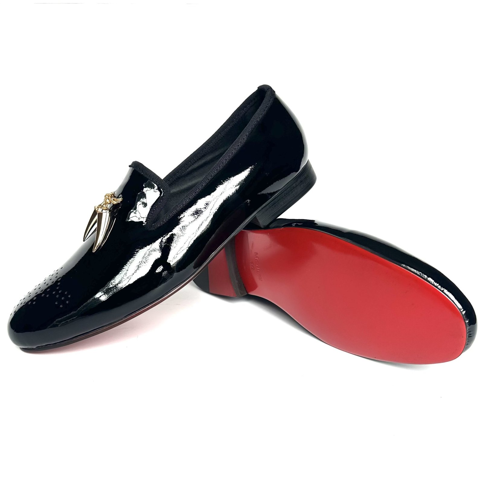 Black Patent Leather Gold Sharktooth Flat - Image 2