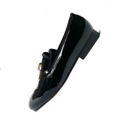 Black Patent Leather Gold Shark Tooth Flat