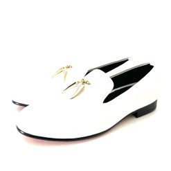 White Velvet Gold Shark Tooth Loafer