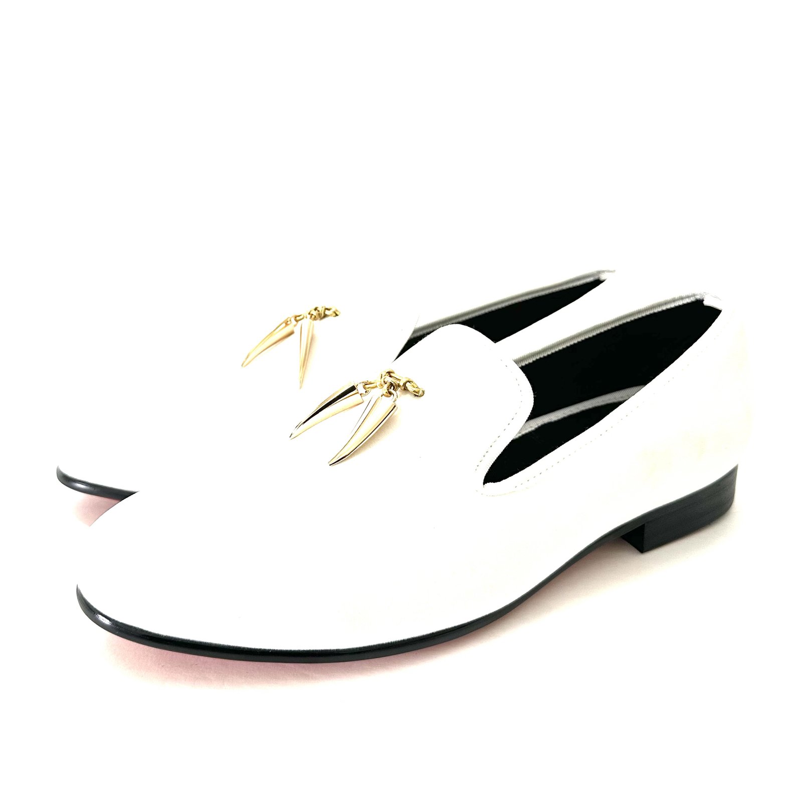 White Velvet Gold Shark Tooth Loafer