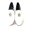 White Velvet Gold Shark Tooth Loafer